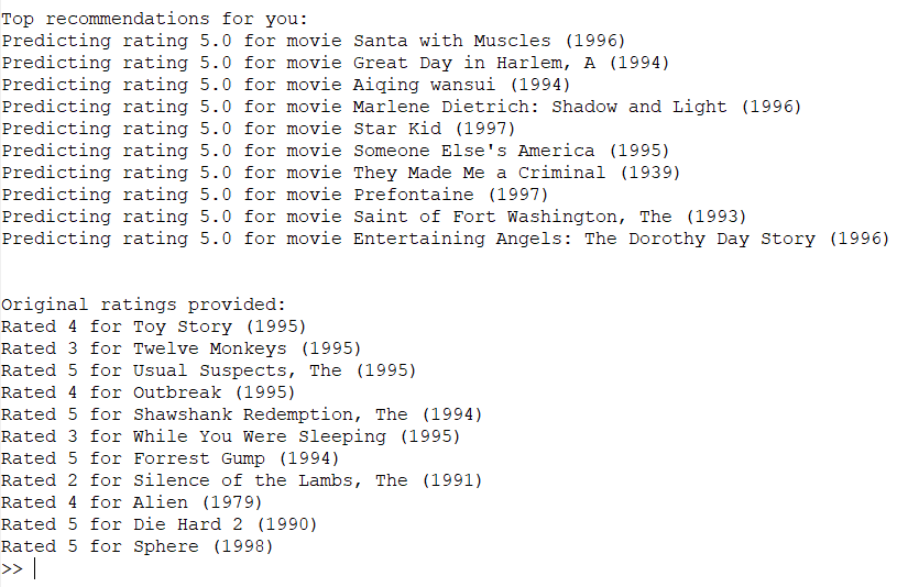 Mono-user movie recommendation system